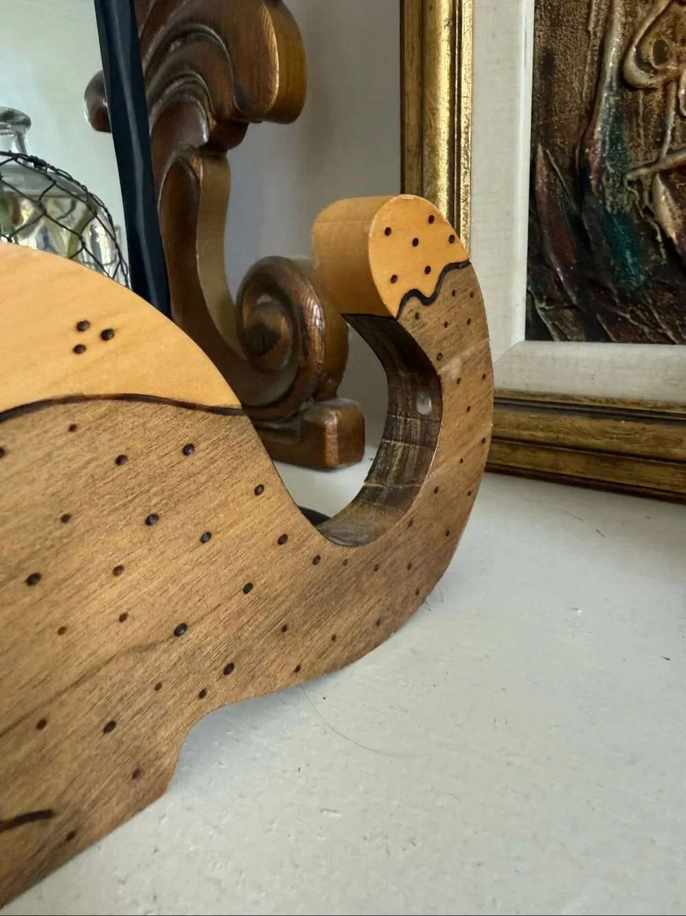 Vintage 80s 90s Wooden Cat Shelf Sitter